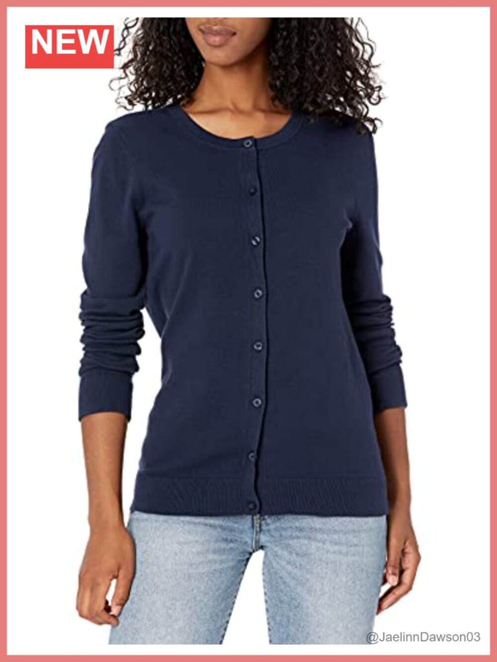 Soft Cotton Blend Long Sleeve Cardigan Button Front Jewel Neck